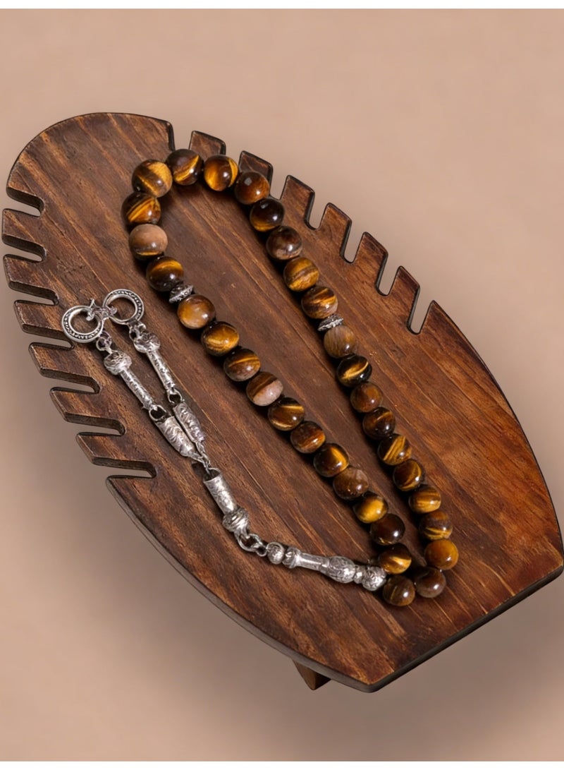 عام سبحة صلاة مكونة من 33 حبة من أحجار عين النمر الطبيعية الأصلية / مقاس 10 ملم - Image 2